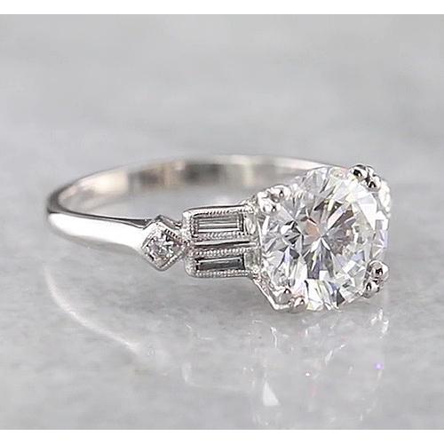 Anello Di Fidanzamento Con Genuino Diamante Rotondo Da 2 Carati In Oro Bianco Accentato 14K