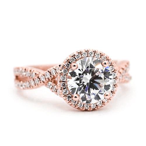 Anello Di Fidanzamento Con Genuino Diamante Rotondo Halo Da 2,50 Carati Accentato In Oro Rosa 14K