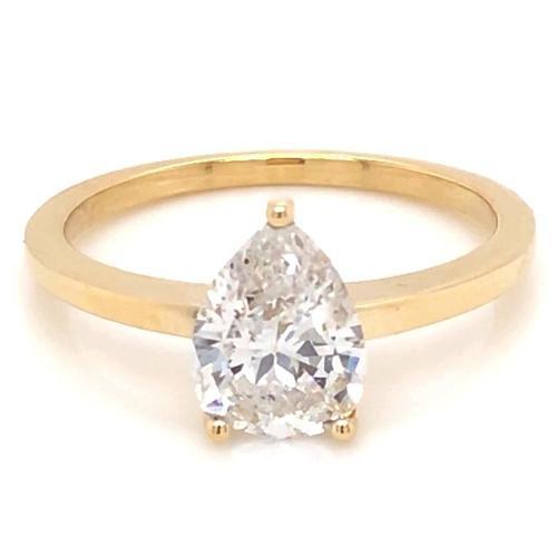 Anello Di Fidanzamento Con Genuino Diamante Solitario A Pera 1.50 Carati In Oro Giallo 14K