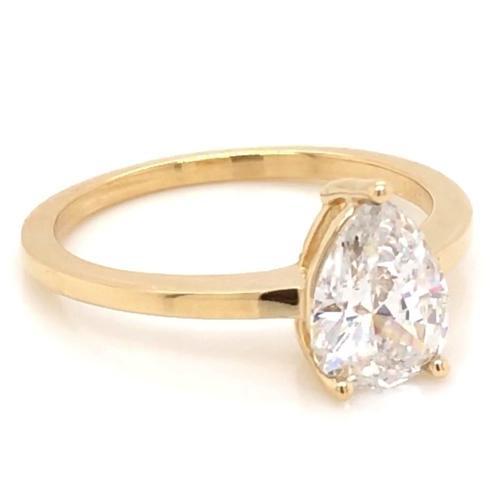Anello Di Fidanzamento Con Genuino Diamante Solitario A Pera 1.50 Carati In Oro Giallo 14K
