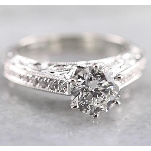 Anello Di Fidanzamento Con Genuino Diamante Stile Vintage 1.50 Carati In Oro Bianco 14K