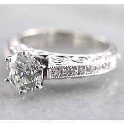 Anello Di Fidanzamento Con Genuino Diamante Stile Vintage 1.50 Carati In Oro Bianco 14K