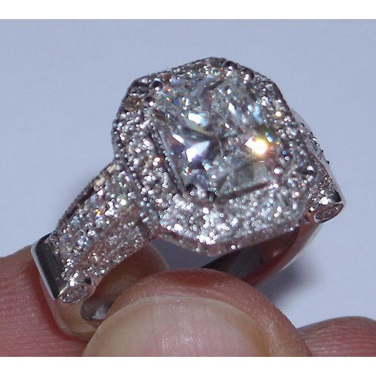 Anello Di Fidanzamento Con Genuino Diamante Taglio Radiante Da 5.01 Carati Halo