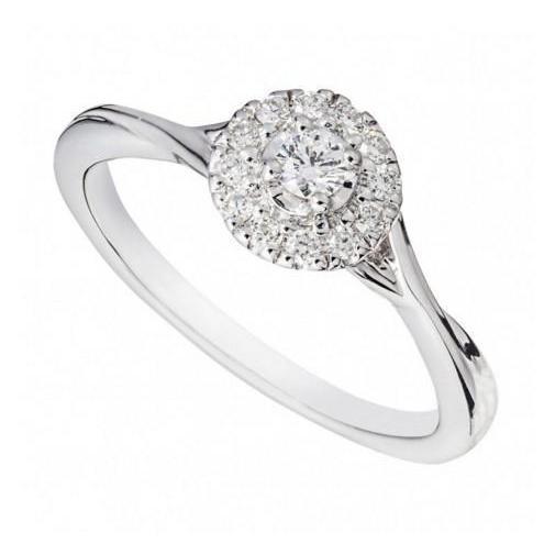 Anello Di Fidanzamento Con Genuino Diamante. Oro Bianco Da 2.20 Ct Halo
