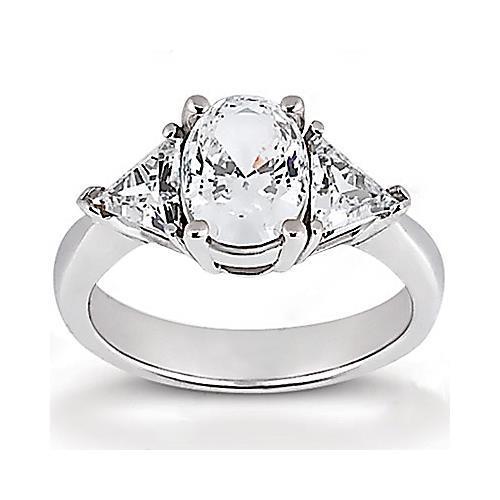 Anello Di Fidanzamento Con Gioielli In Tre Pietre Di Vero Diamanti Grandi Da 2,70 Carati E Oro Bianco 14K