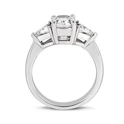Anello Di Fidanzamento Con Gioielli In Tre Pietre Di Vero Diamanti Grandi Da 2,70 Carati E Oro Bianco 14K