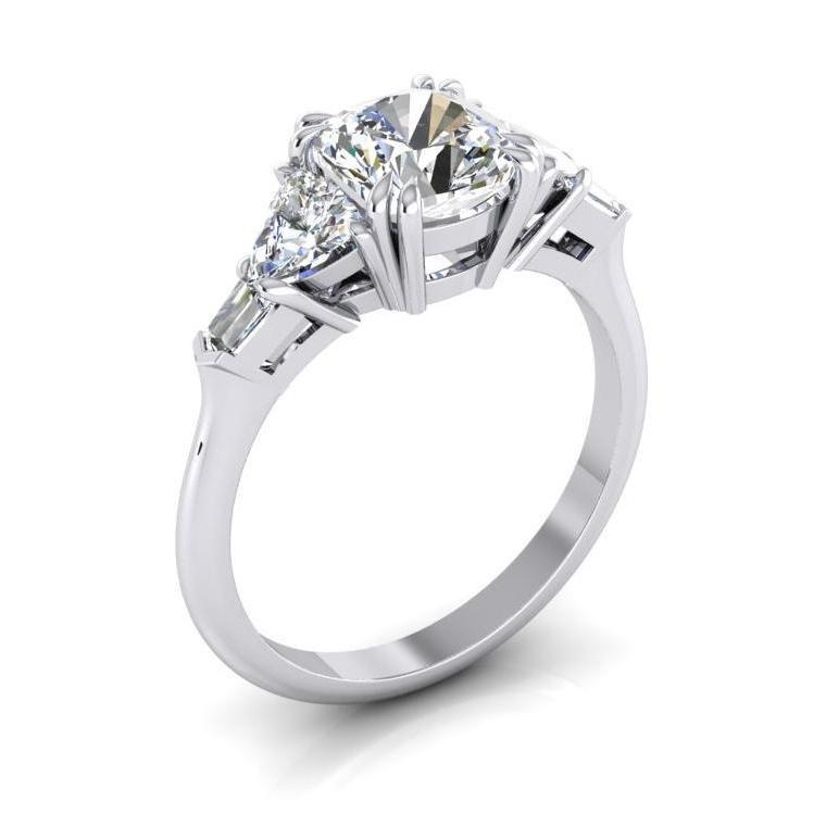 Anello Di Fidanzamento Con Naturale Diamante A Cuscino. 3 Carati. Taglio Trilioni. Oro Bianco 18K