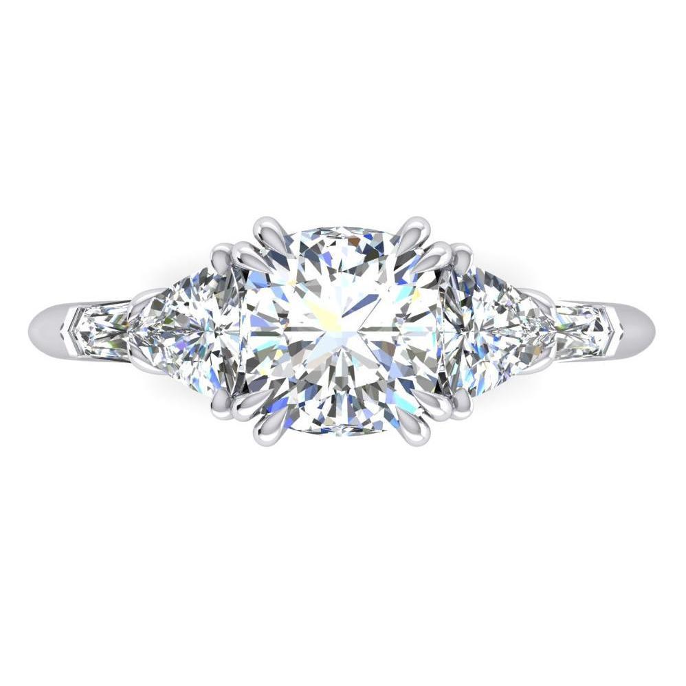 Anello Di Fidanzamento Con Naturale Diamante A Cuscino. 3 Carati. Taglio Trilioni. Oro Bianco 18K