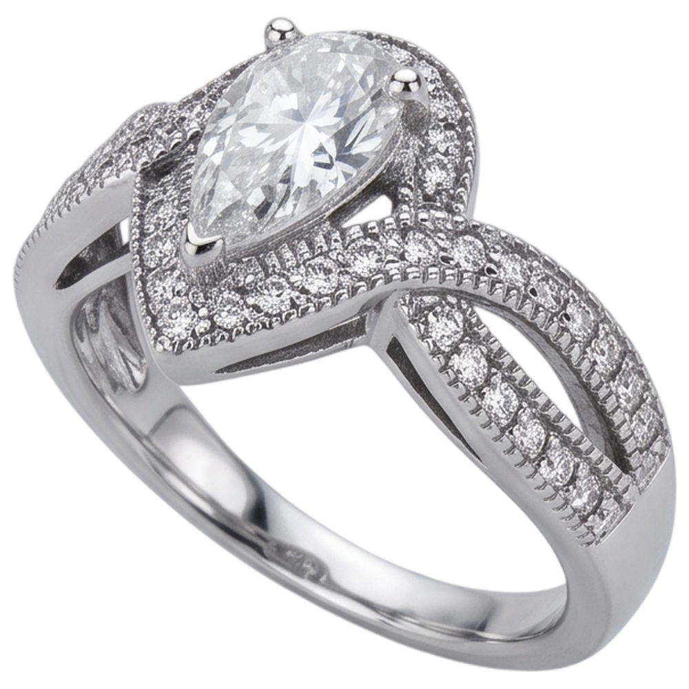 Anello Di Fidanzamento Con Naturale Diamante Naturale Autentico ( non creato in laboratorio ) A Pera 1.25 Carati Con Gambo Intrecciato Accento WG 14K