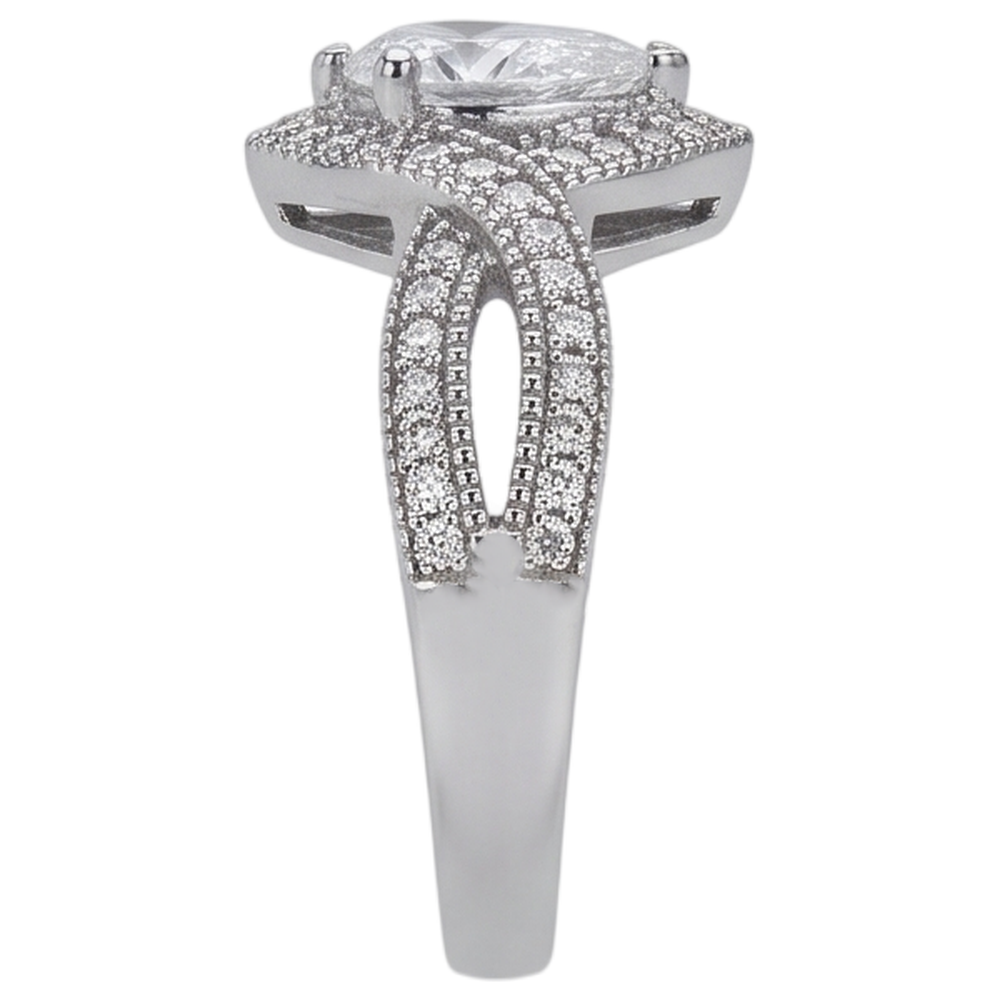 Anello Di Fidanzamento Con Naturale Diamante Naturale Autentico ( non creato in laboratorio ) A Pera 1.25 Carati Con Gambo Intrecciato Accento WG 14K