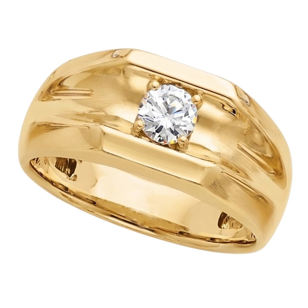 Anello Di Fidanzamento Con Naturale Diamante Naturale Autentico ( non creato in laboratorio ) Solitario Da Uomo 0.50 Carati In Oro Giallo 14K