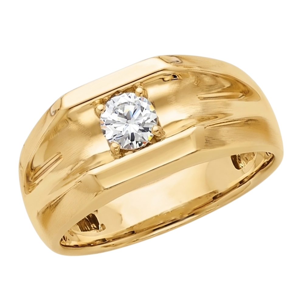 Anello Di Fidanzamento Con Naturale Diamante Naturale Autentico ( non creato in laboratorio ) Solitario Da Uomo 0.50 Carati In Oro Giallo 14K