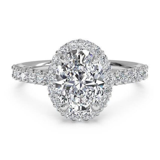 Anello Di Fidanzamento Con Naturale Diamante Ovale E Rotondo Halo 2.30 Ct