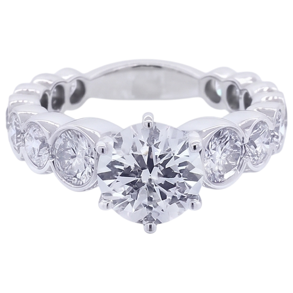 Anello Di Fidanzamento Con Naturale Diamante Rotondo 3.50 Carati In Oro Bianco A 6 Griffe 14K