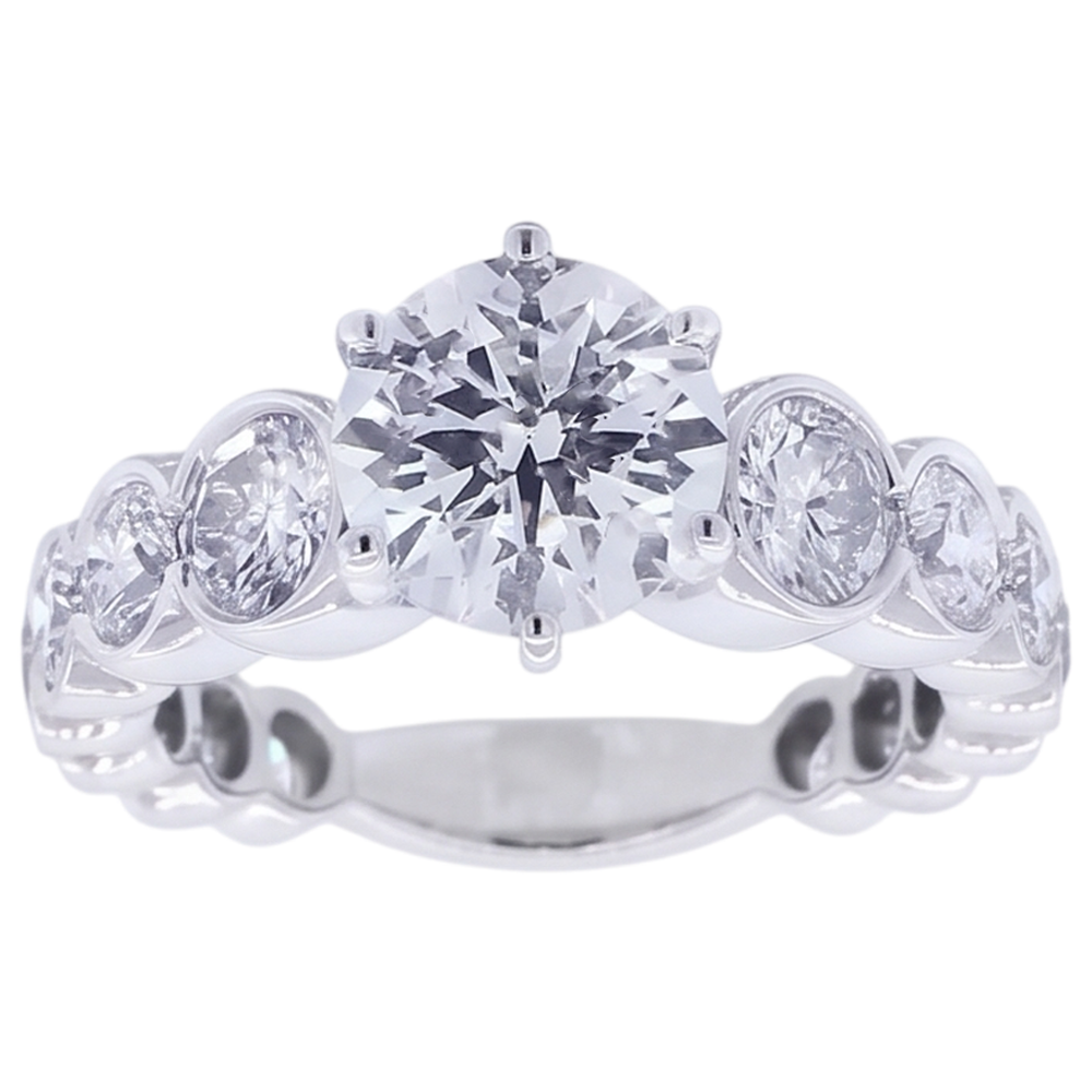 Anello Di Fidanzamento Con Naturale Diamante Rotondo 3.50 Carati In Oro Bianco A 6 Griffe 14K