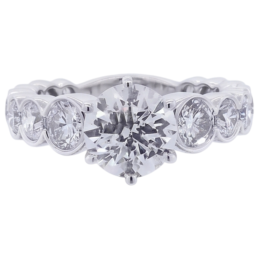 Anello Di Fidanzamento Con Naturale Diamante Rotondo 3.50 Carati In Oro Bianco A 6 Griffe 14K