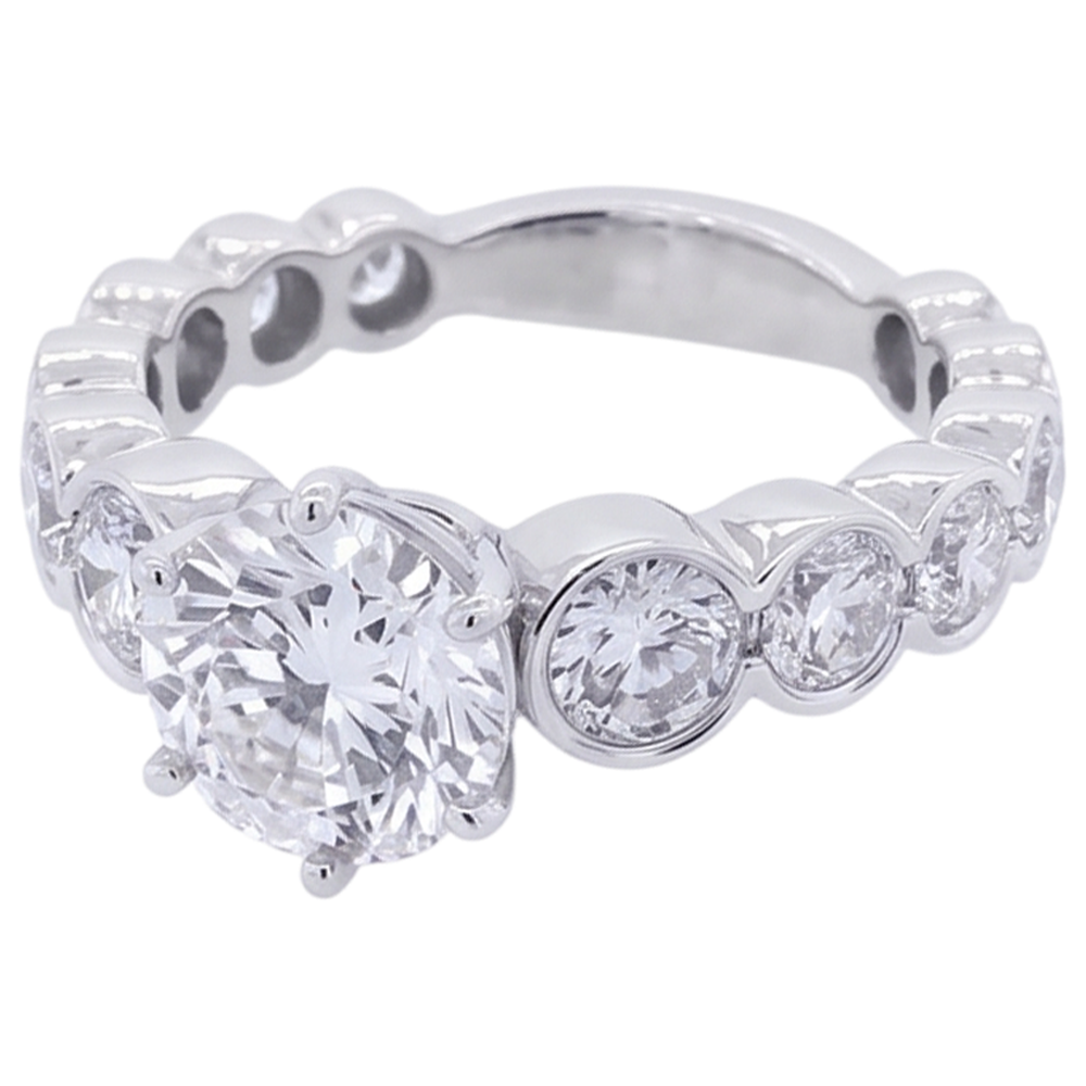 Anello Di Fidanzamento Con Naturale Diamante Rotondo 3.50 Carati In Oro Bianco A 6 Griffe 14K