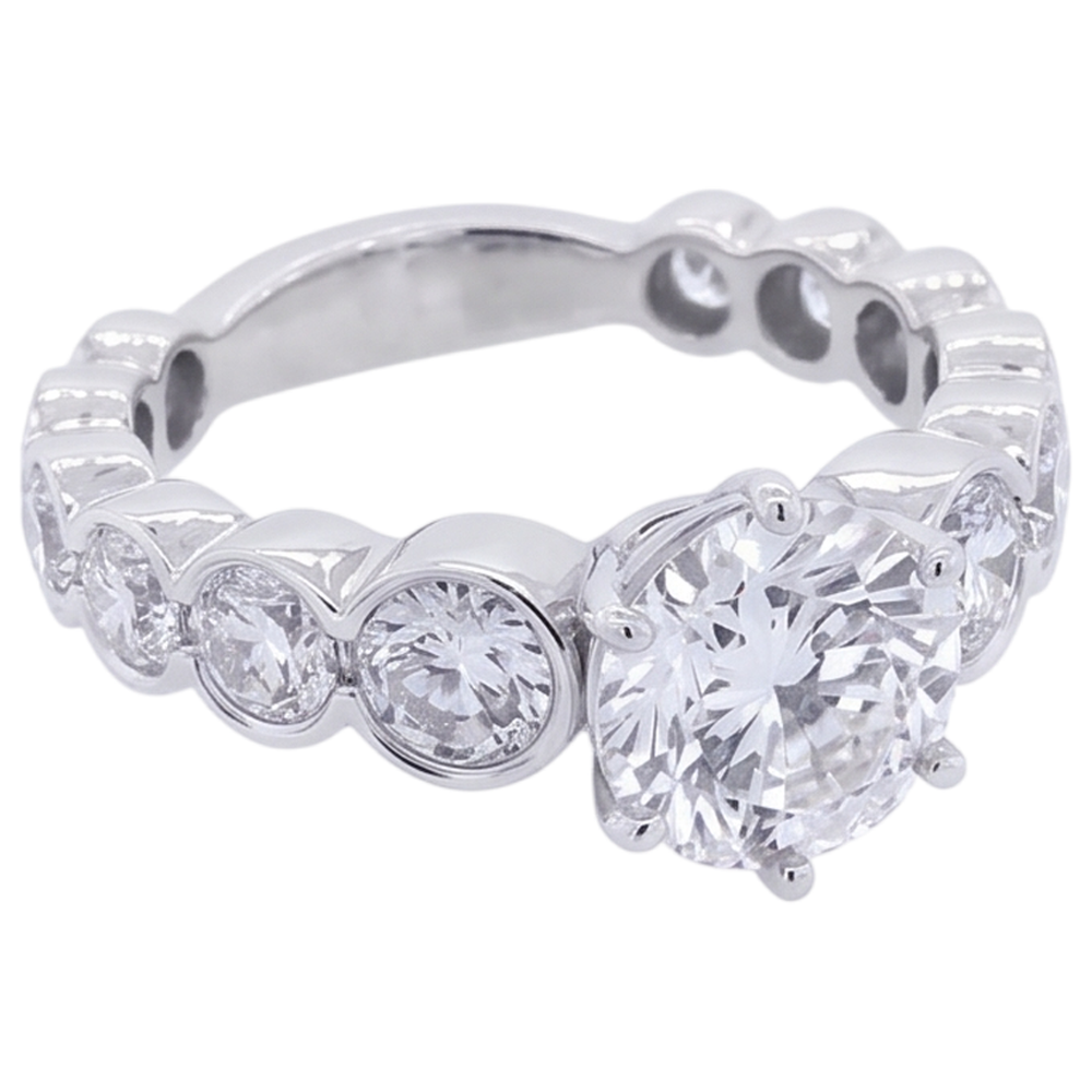 Anello Di Fidanzamento Con Naturale Diamante Rotondo 3.50 Carati In Oro Bianco A 6 Griffe 14K