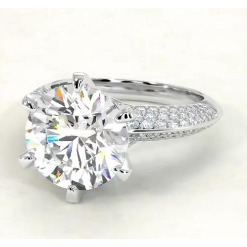 Anello Di Fidanzamento Con Naturale Diamante Rotondo 7.50 Carati Stile Pavé Oro Bianco 14K