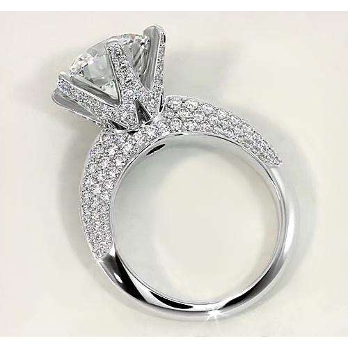 Anello Di Fidanzamento Con Naturale Diamante Rotondo 7.50 Carati Stile Pavé Oro Bianco 14K