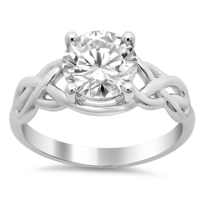 Anello Di Fidanzamento Con Naturale Diamante Rotondo Grande Da 2.50 Carati. Oro Bianco 14K