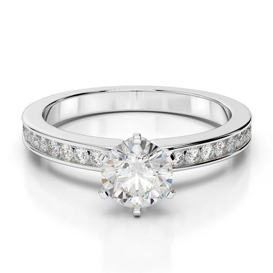 Anello Di Fidanzamento Con Naturale Diamante Rotondo Scintillante Da 2.25 Carati. Oro Bianco 14K