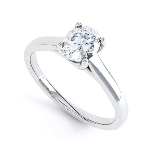 Anello Di Fidanzamento Con Naturale Diamante Solitario Da 1.25 Carati. Taglio Ovale. Oro Bianco 14K