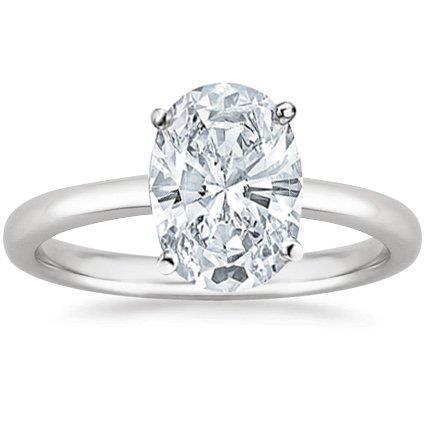 Anello Di Fidanzamento Con Naturale Diamante Solitario Da 2.75 Carati. Taglio Ovale. Oro Bianco 14K