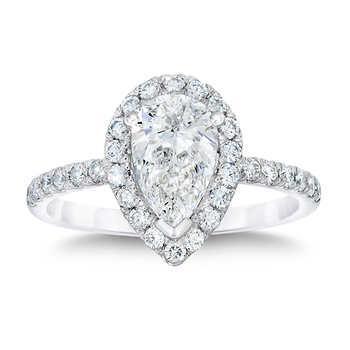 Anello Di Fidanzamento Con Pera E Genuino Diamante Rotondo Halo 1.45 Ct