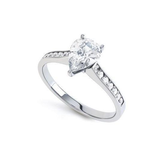 Anello Di Fidanzamento Con Pera E Naturale Diamante Rotondo 2.20 Carati In Oro Bianco 14K