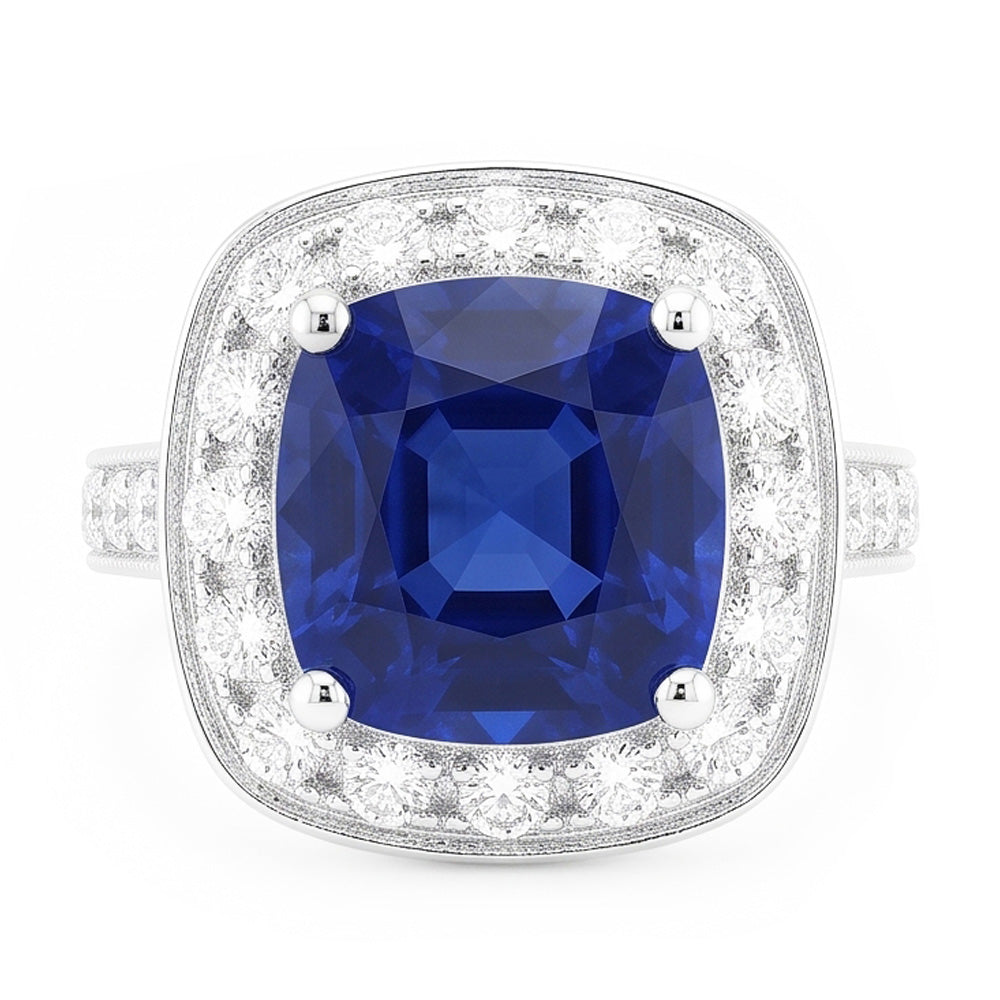 Anello Di Fidanzamento Con Taglio A Cuscino Con Zaffiro