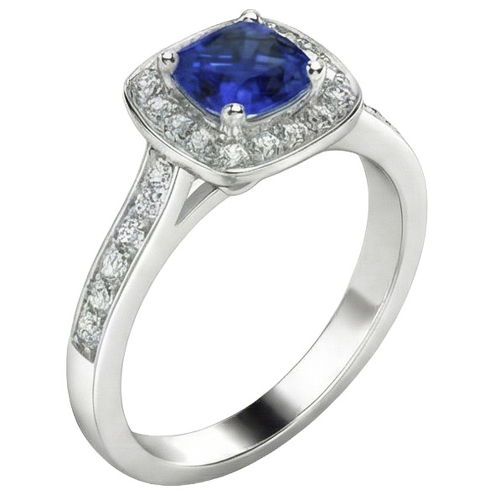 Anello Di Fidanzamento Con Taglio A Cuscino Con Zaffiro