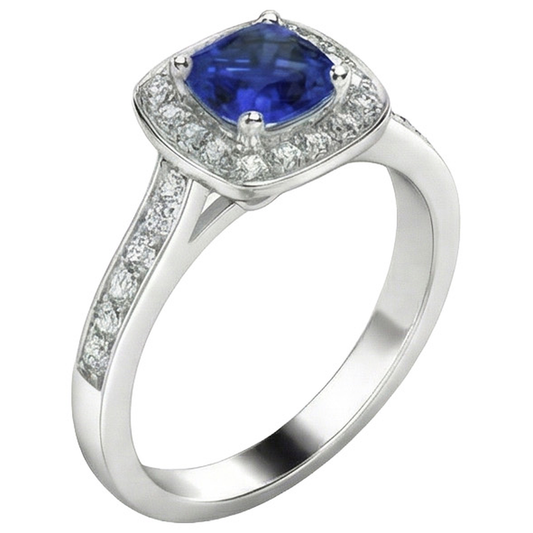 Anello Di Fidanzamento Con Taglio A Cuscino Con Zaffiro