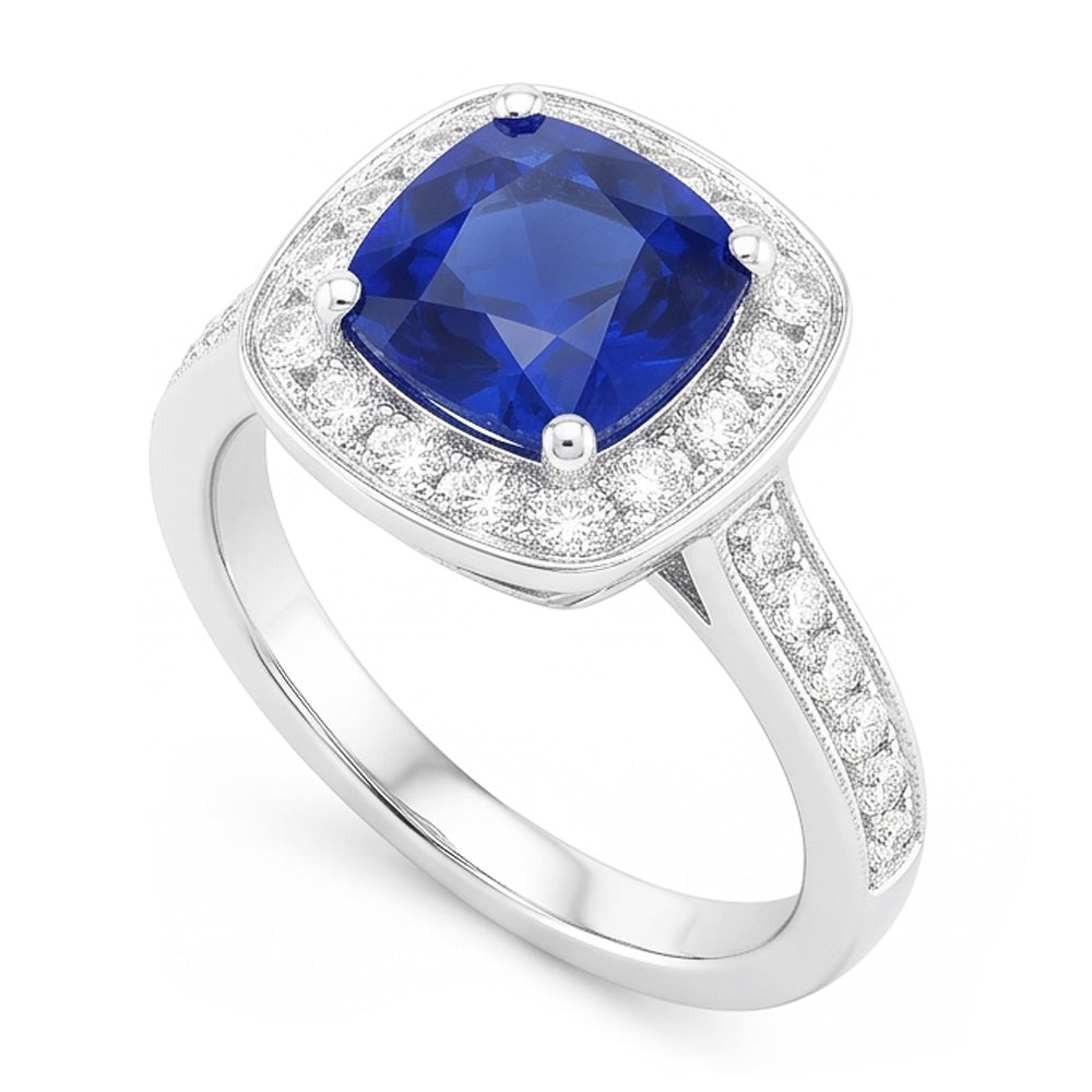 Anello Di Fidanzamento Con Taglio A Cuscino Con Zaffiro