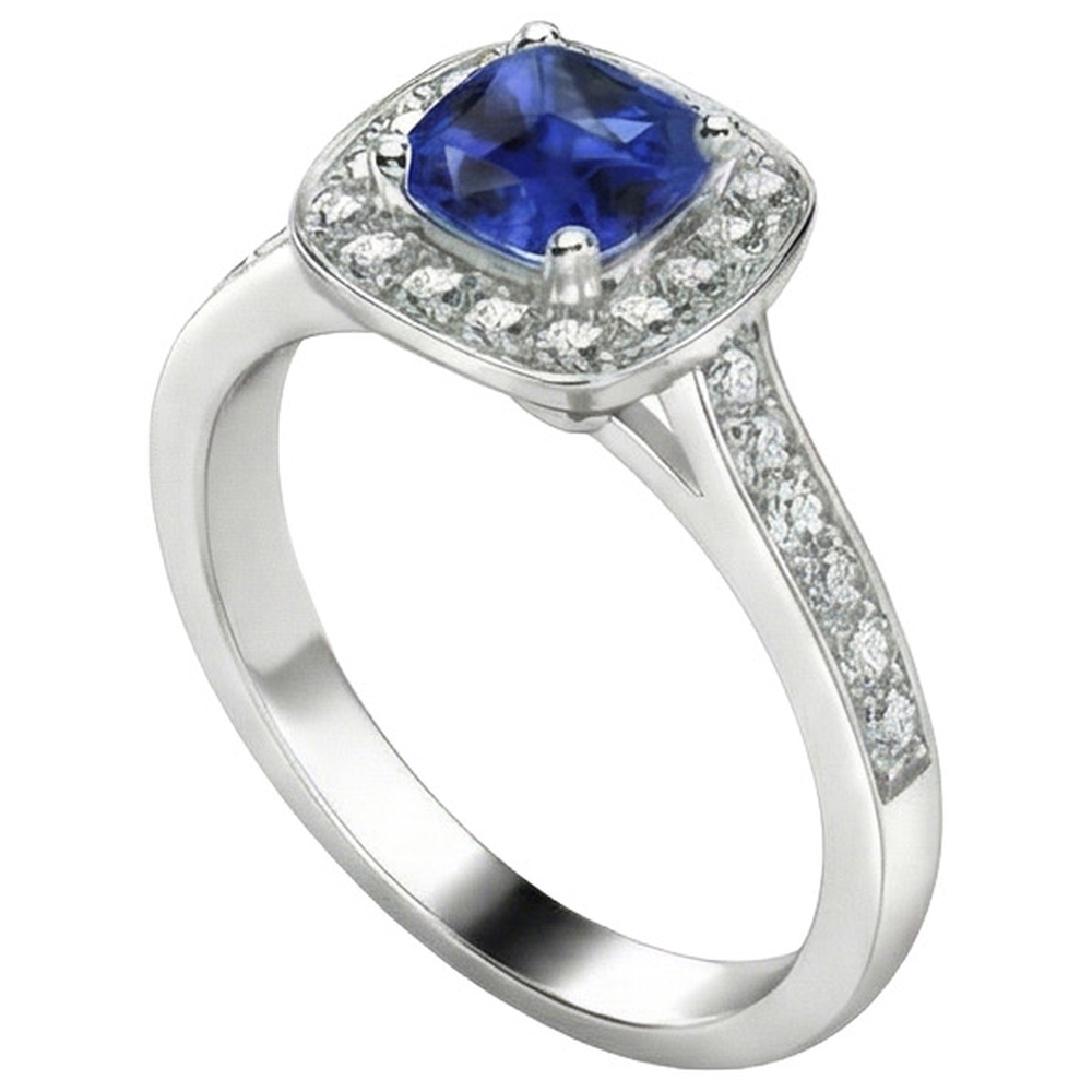 Anello Di Fidanzamento Con Taglio A Cuscino Con Zaffiro
