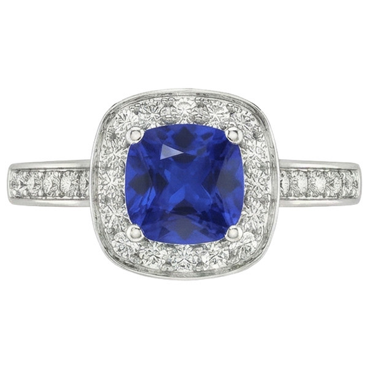 Anello Di Fidanzamento Con Taglio A Cuscino Con Zaffiro