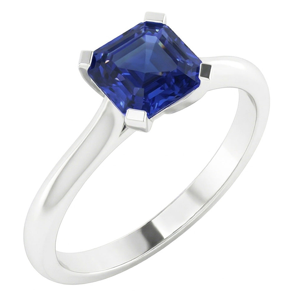 Anello Di Fidanzamento Con Taglio Asscher Con Zaffiro