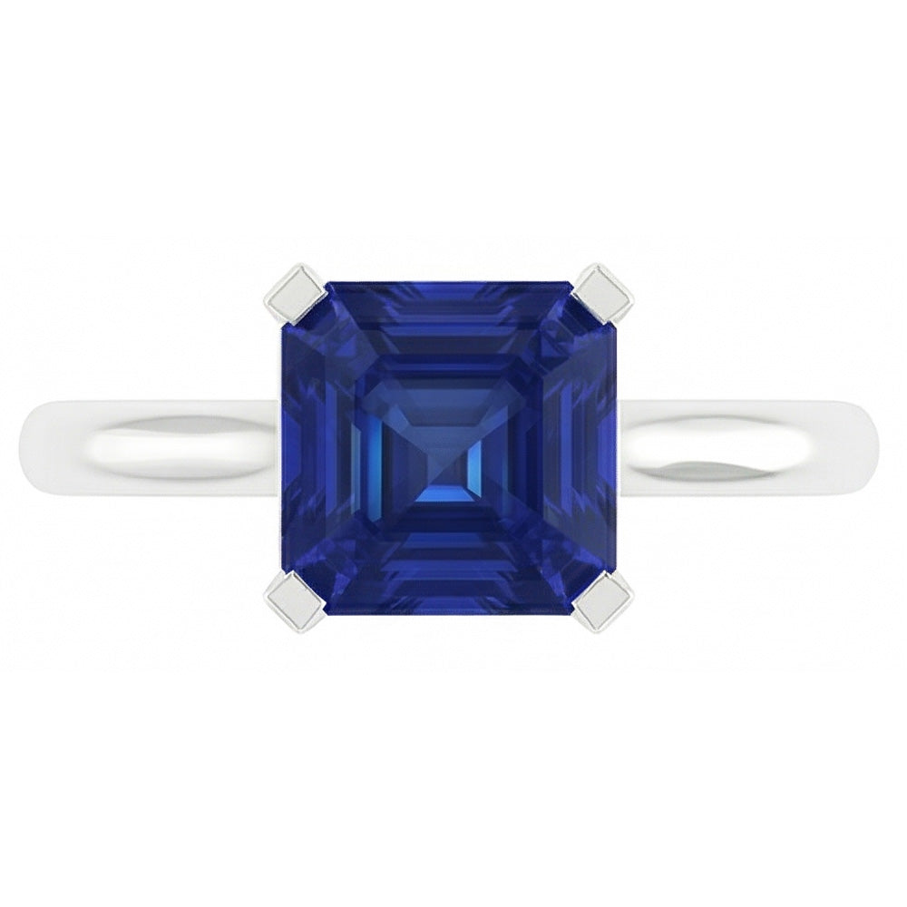 Anello Di Fidanzamento Con Taglio Asscher Con Zaffiro