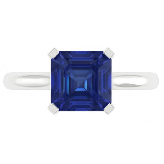 Anello Di Fidanzamento Con Taglio Asscher Con Zaffiro
