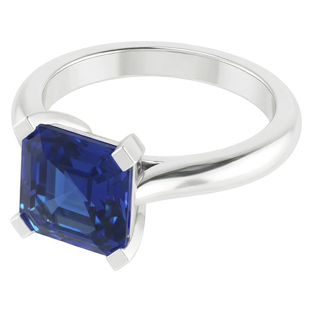 Anello Di Fidanzamento Con Taglio Asscher Con Zaffiro