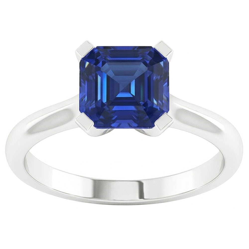 Anello Di Fidanzamento Con Taglio Asscher Con Zaffiro