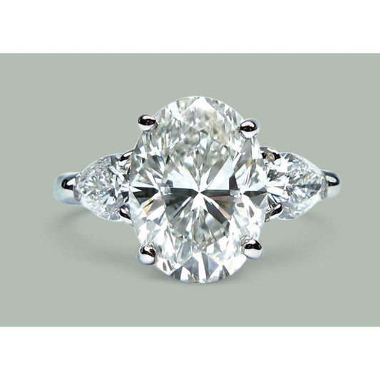 Anello Di Fidanzamento Con Tre Pietre Di Pera E Naturale Diamanti Ovali 9 Ct