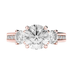 Anello Di Fidanzamento Con Tre Vero Diamanti Stile Tre Pietre 3.50 Carati Rosa 14K