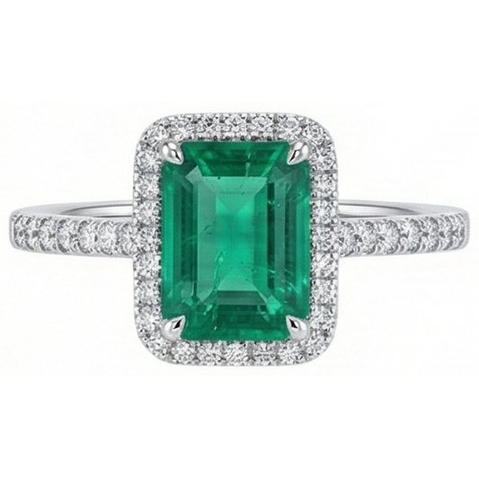Anello Di Fidanzamento Con Verde Smeraldo Colombiano Diamante Naturale Autentico ( non creato in laboratorio ) Halo 3.55 Carati In Oro Bianco