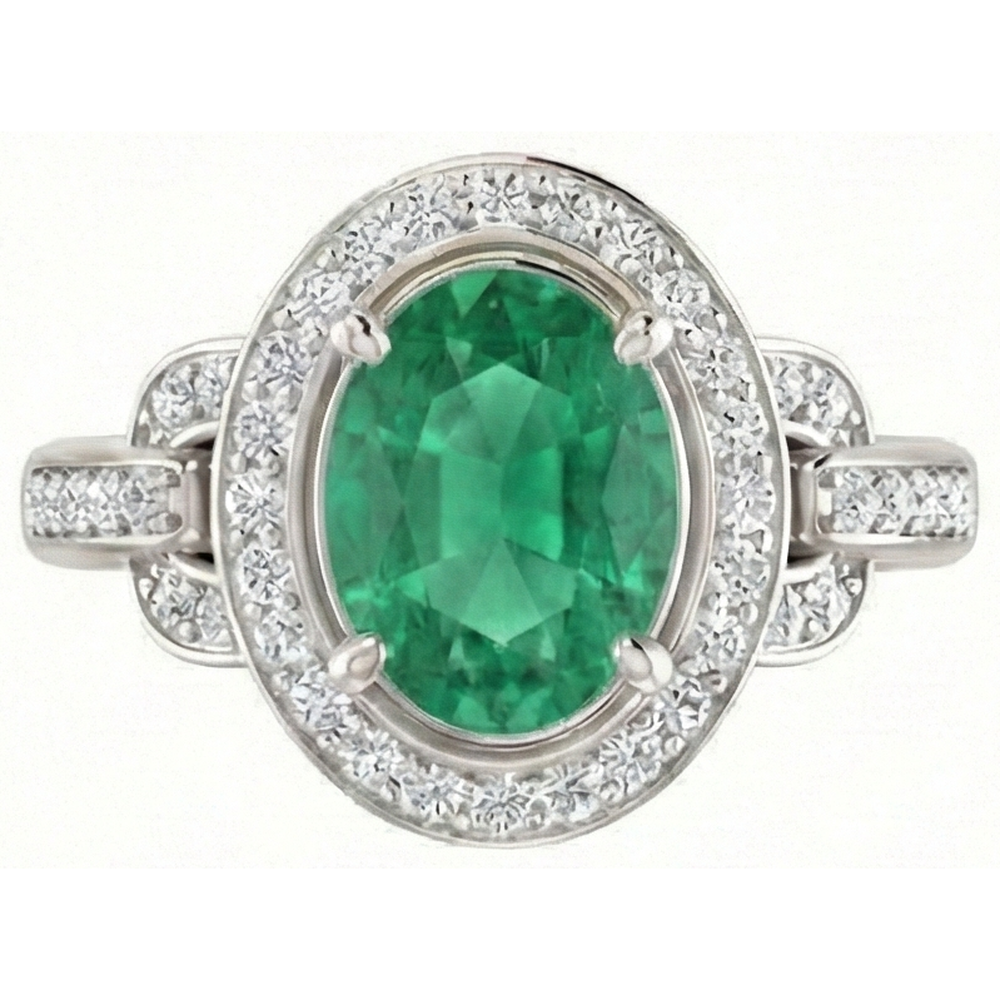 Anello Di Fidanzamento Con Verde Smeraldo E Diamanti Naturali Autentici ( non creati in laboratorio ) 4.85 Carati In Oro Bianco 14K