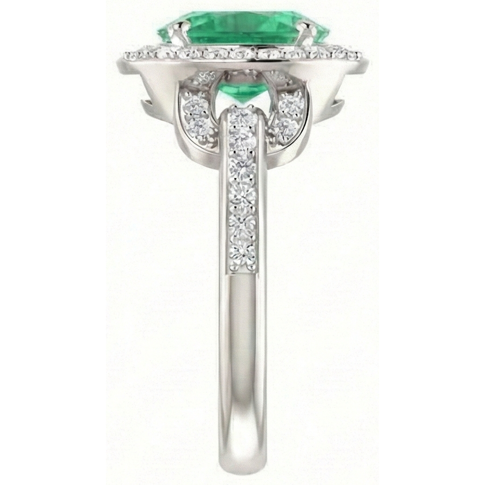 Anello Di Fidanzamento Con Verde Smeraldo E Diamanti Naturali Autentici ( non creati in laboratorio ) 4.85 Carati In Oro Bianco 14K