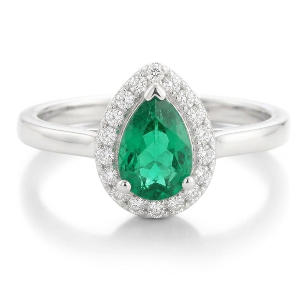 Anello Di Fidanzamento Con Verde Smeraldo E Diamanti Naturali Autentici ( non creati in laboratorio ) Da 3,75 Carati Nuovo Oro Bianco 14K