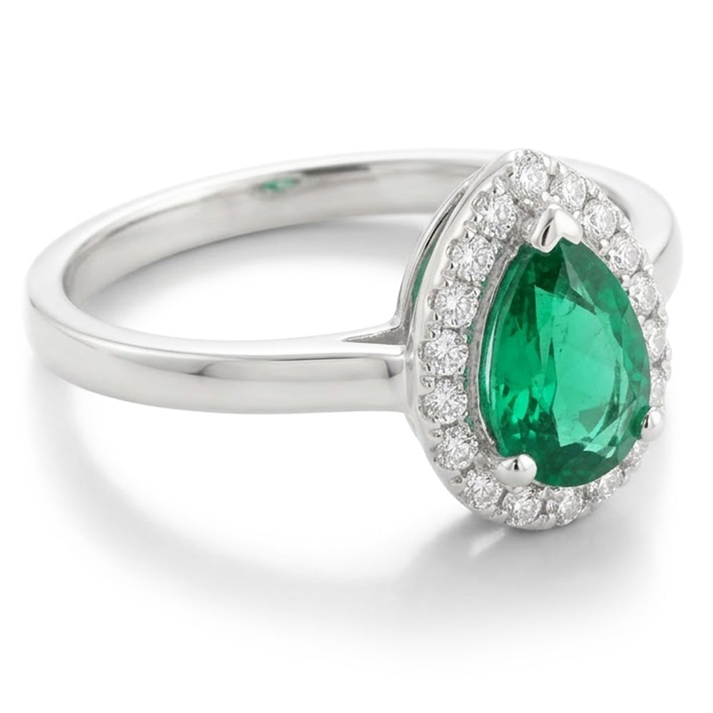 Anello Di Fidanzamento Con Verde Smeraldo E Diamanti Naturali Autentici ( non creati in laboratorio ) Da 3,75 Carati Nuovo Oro Bianco 14K