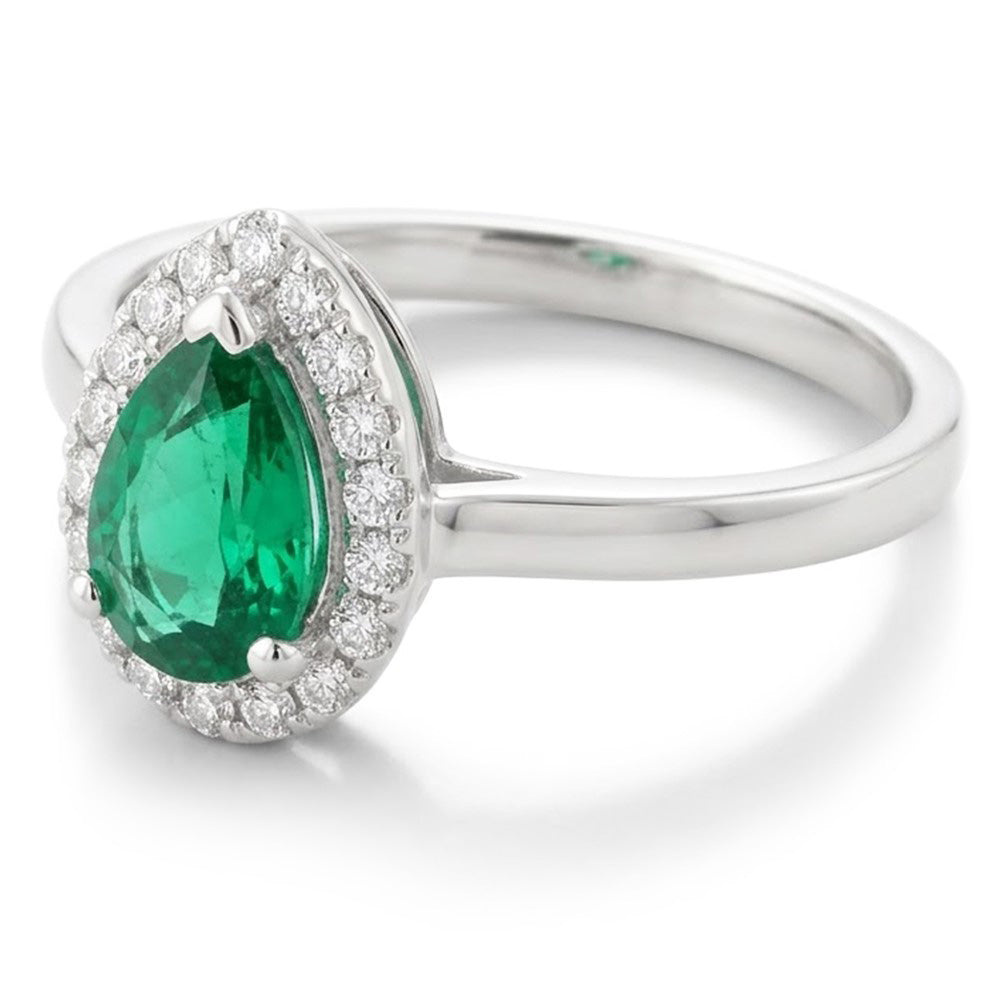Anello Di Fidanzamento Con Verde Smeraldo E Diamanti Naturali Autentici ( non creati in laboratorio ) Da 3,75 Carati Nuovo Oro Bianco 14K