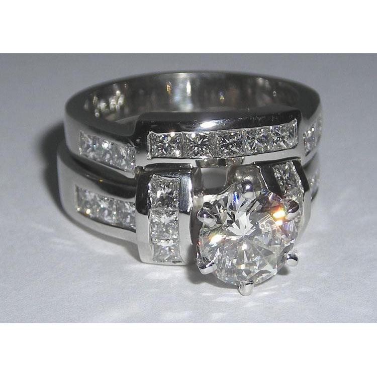 Anello Di Fidanzamento Con Vero Diamante 2.71 Carati Principessa E Oro Bianco Rotondo 14K